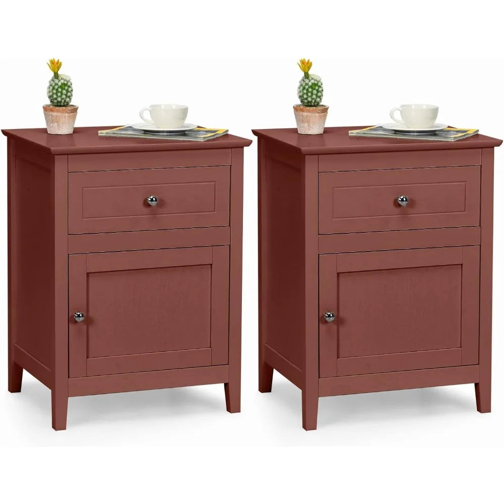 CELINE Modern Wooden Nightstand Set – 19" Wide Bedside Table with Drawer & Cabinet
