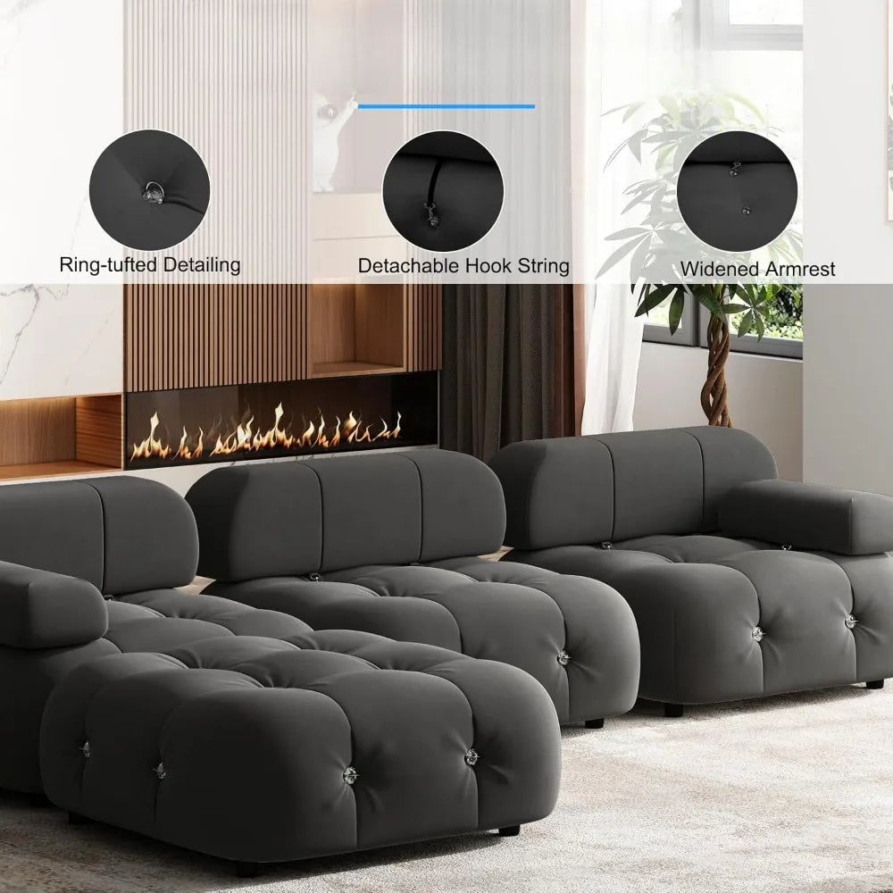 ALIVIA Modern Bubble Modular Velvet Sectional Sofa – L-Shaped Convertible 3-Seater Couch | 103.5"W