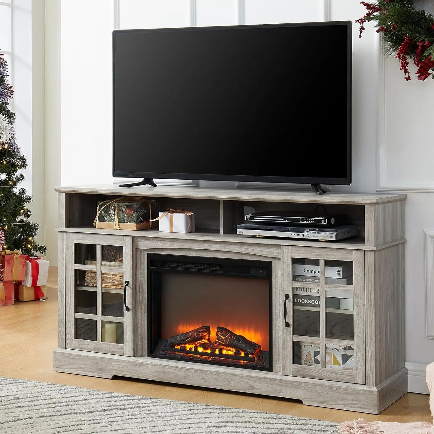 JULIAN 65" Fireplace TV Stand, Entertainment Center with Storage - 58" W