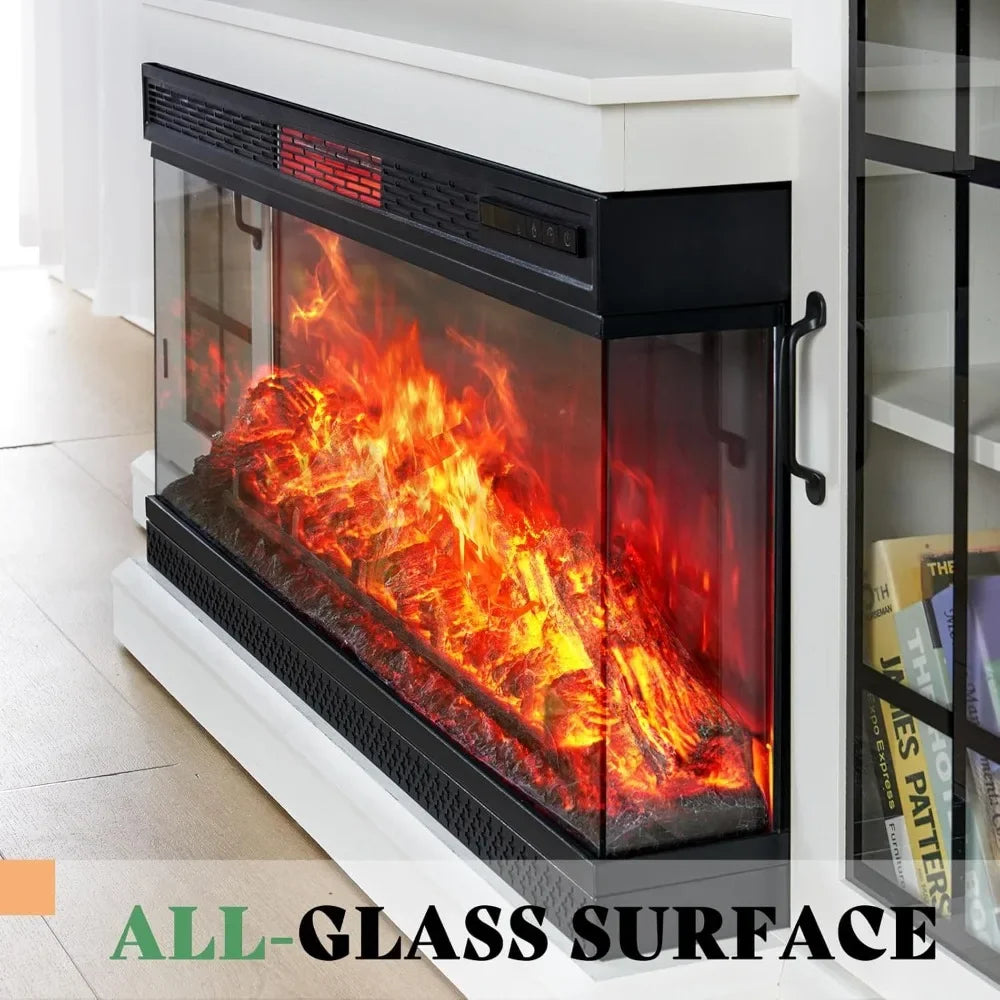 3-Sided Glass Fireplace TV Stand for TVs up to 65'' with 12 Color, Media Entertainment Center Console Table