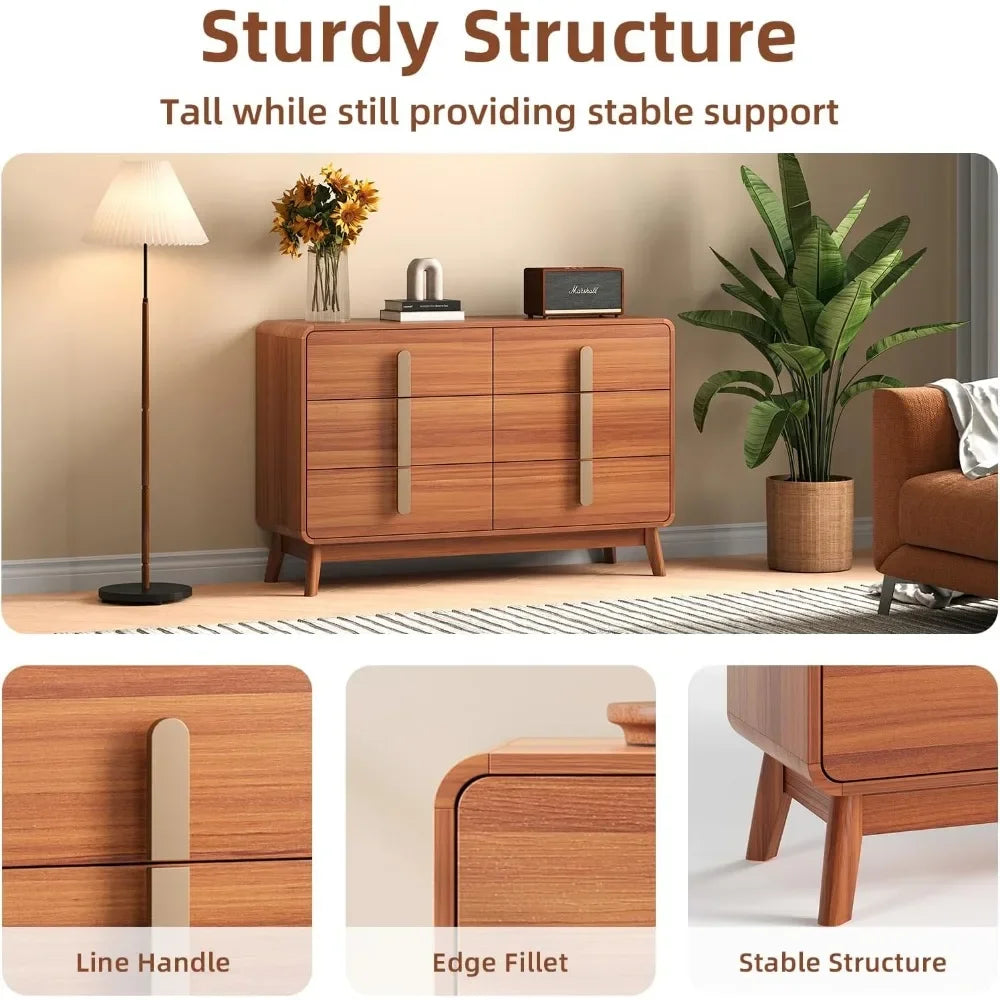 AITANA Mid-Century Modern 6-Drawer Dresser - Cherry Finish - 47.3" Wide