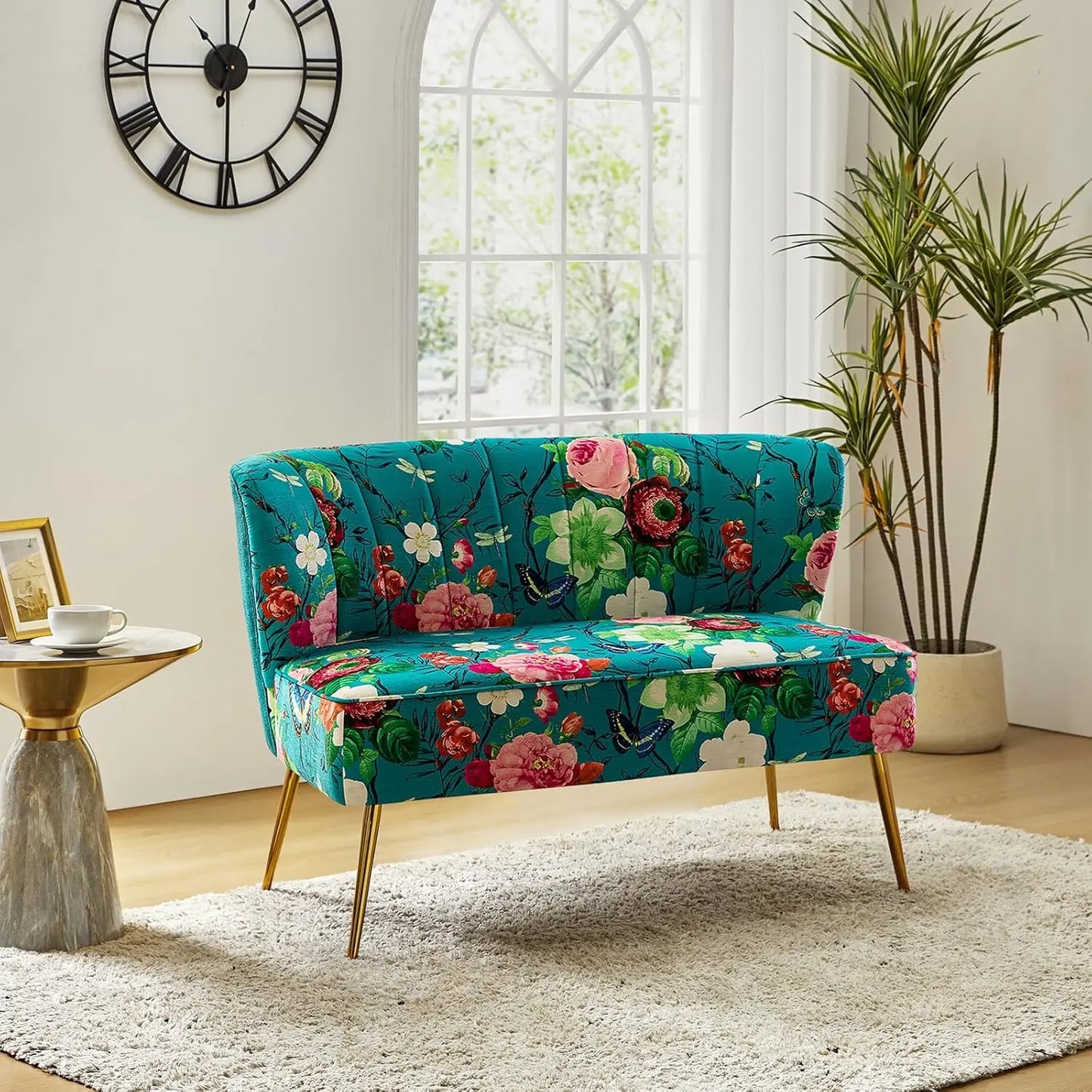 RUBY USA Loveseat Sofa – Modern Floral 2-Seat Armless Couch - 46.7" W