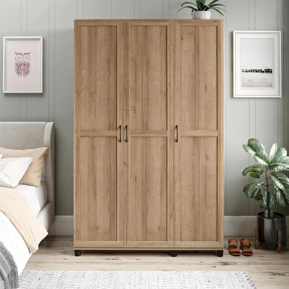 MAKENNA Natural Modern Basin 3-Door Adjustable Shelves Wardrobe