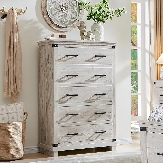 LEILA Farmhouse Rustic 6-Drawer Dresser - 54" Wide Chest of Drawers for Bedroom Storage