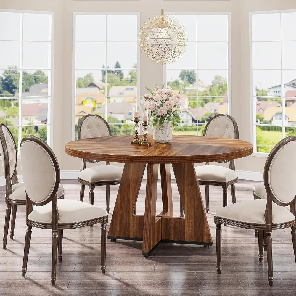 JOSEPH Farmhouse Round Dining Table - Wooden Kitchen Table - 47" W