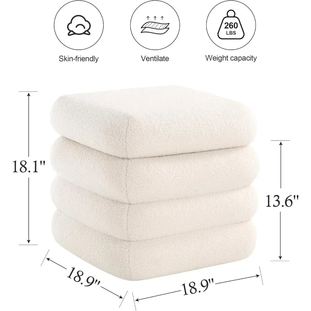 ELLIE Sherpa Upholstered Footstool with Storage - 18.9" W