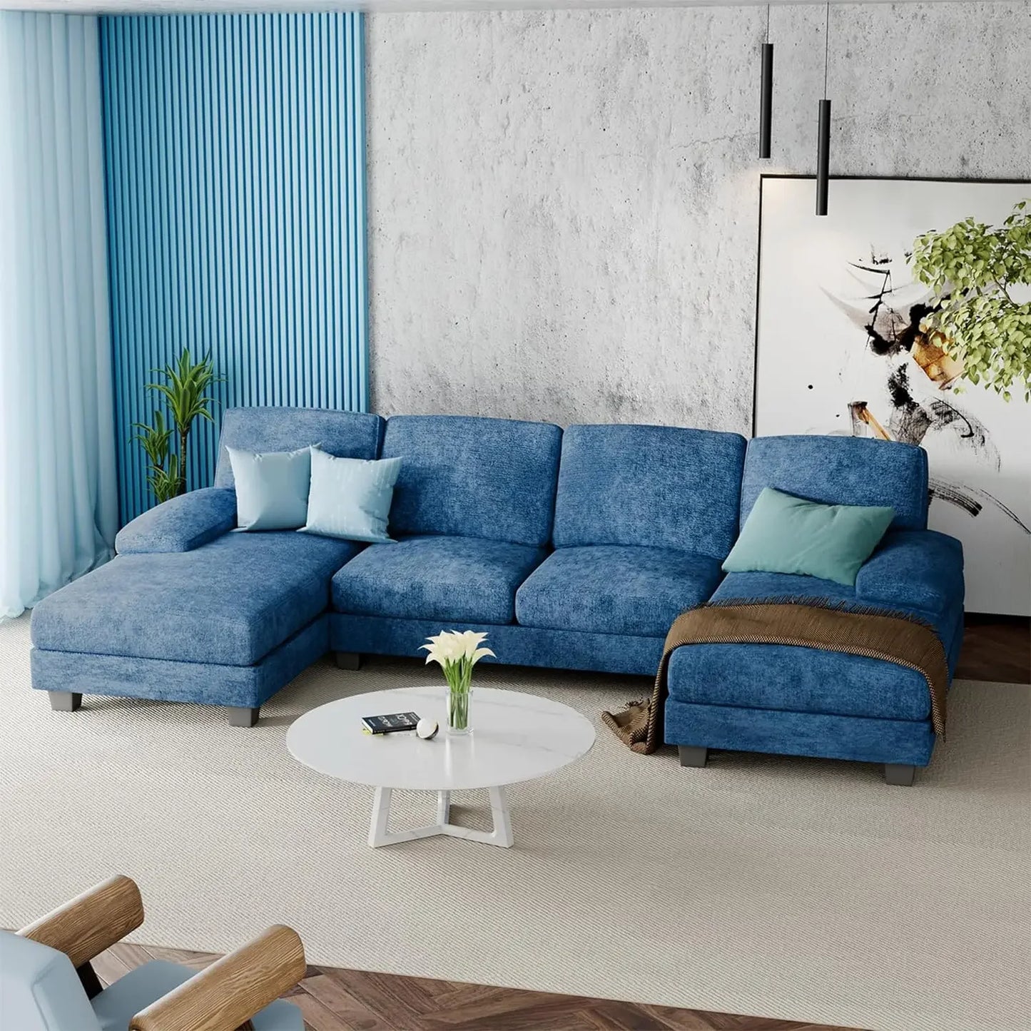 TRISTAN Minimalist Modern U-Shaped Modular Sectional Sofa Sleeper Fabric Couch - 110.2"W