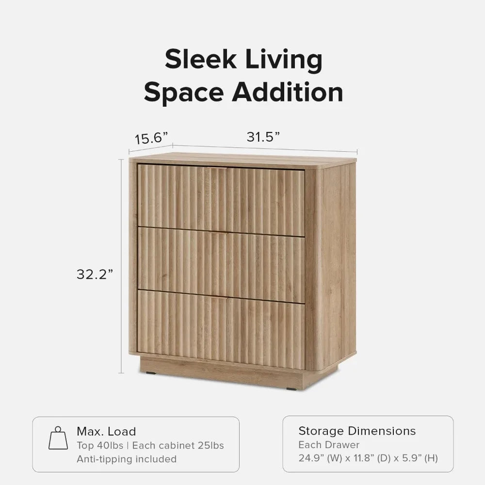 MABEL Modern 3 Drawer Dresser - 31.5" Wide Chest of Drawers