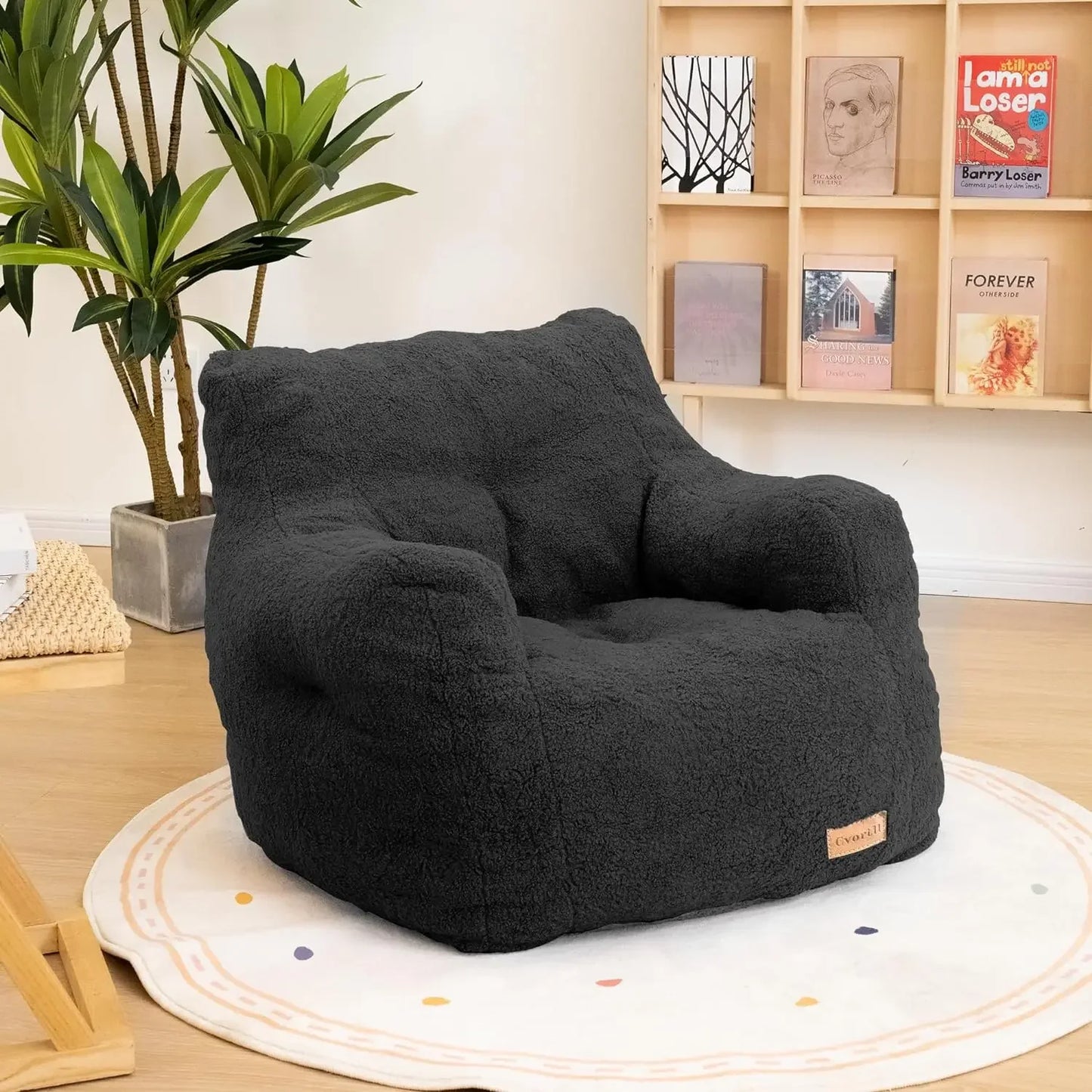 REIGN Modern Bean Bag Chair with Armrests - 37'' Wide, Filled & Ready to Use