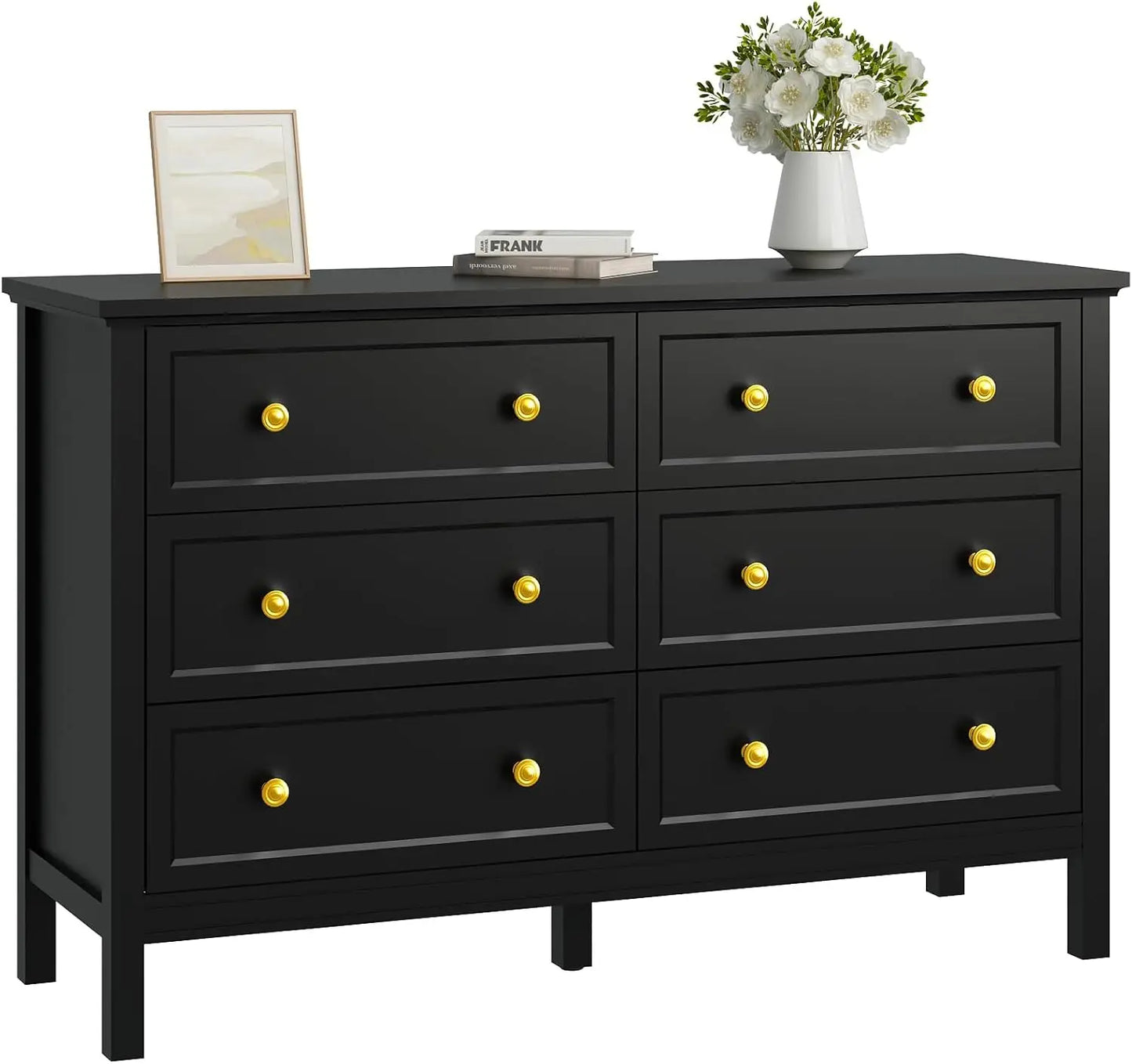 DAPHNE Modern 6 Drawer Dresser – Wide Chest of Drawers with Metal Knob Handles