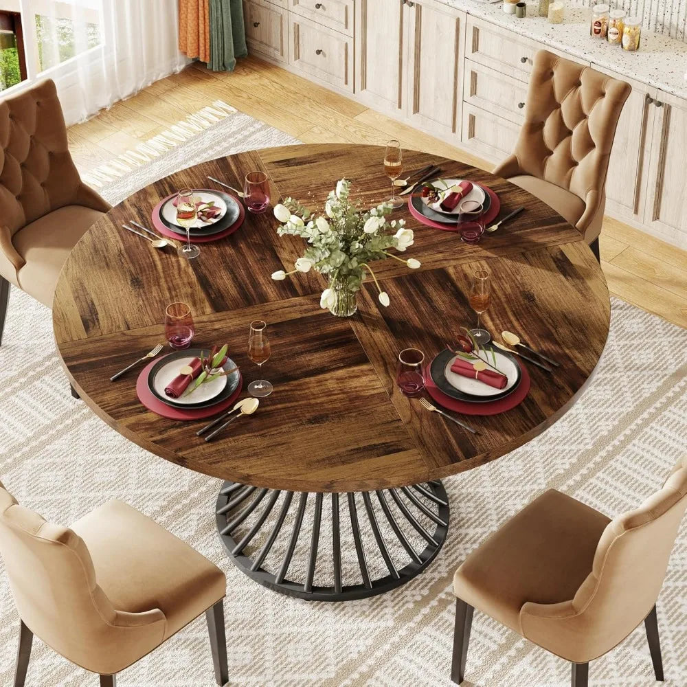 OLIVER Round Farmhouse Dining Table Vintal Industrial Style 47 - W