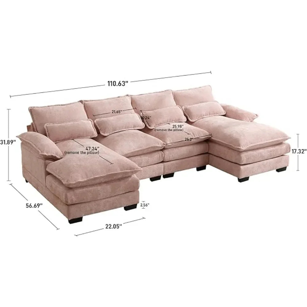 TRISTAN Modern Cloud Style Chenille U-Shaped Sectional Sofa - 110.63"W