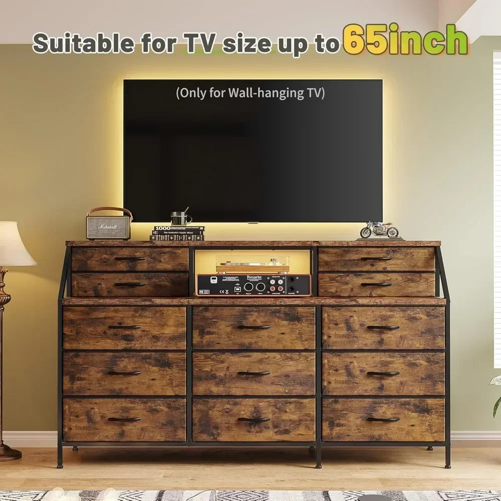 OPHELIA Modern Wide Storage Dresser – 13 Drawer Organizer with Open Shelves | 55.1'' W