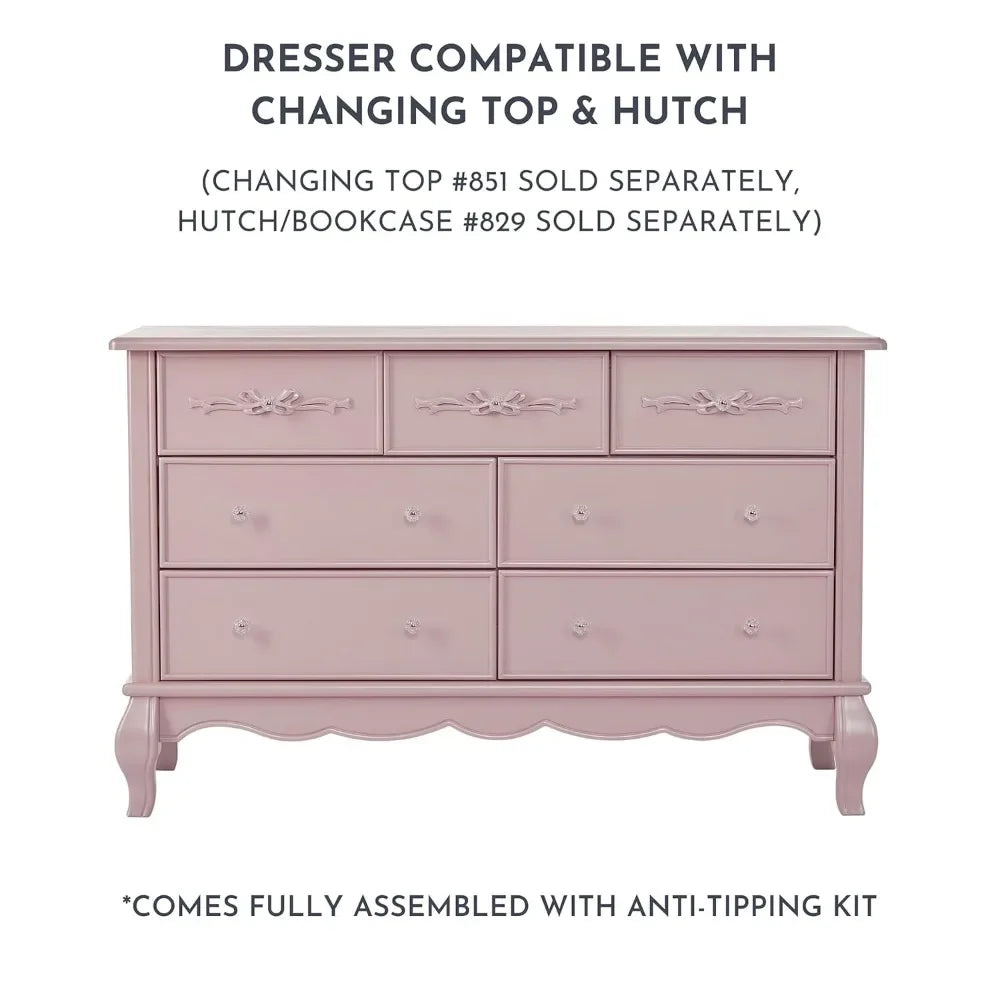 KHLOE Vintage Queen Anne 7 Drawer Double Dresser - 54'' Wide Bedroom Storage Cabinet