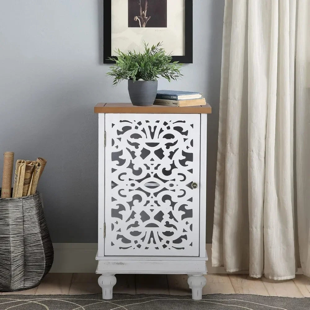 ALESSIA Vintage Carved Wood Accent Cabinet - 31.5" Tall Distressed Storage Cabinet