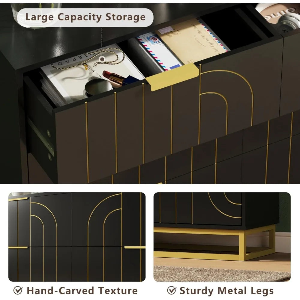 CATALEYA Modern Geometric 6-Drawer Dresser – Elegant Storage Chest – 47.2'' Wide