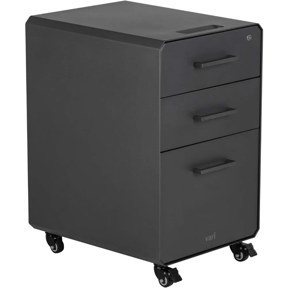 CHARLES Modern Charcoal Grey Mobile Filing Cabinet -3-Drawer Lockable Metal – 15.75" W