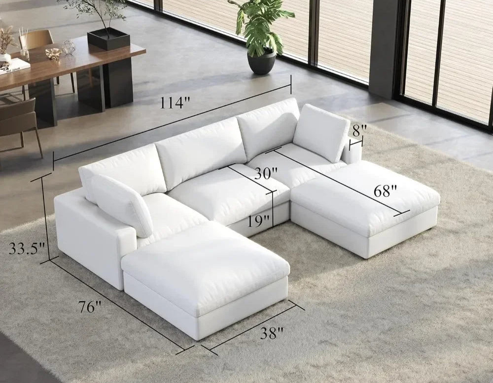 NATHANIEL Cloud Luxe U-Shaped Sofa Bed – Modern Velvet Sectional Couch – 114"W
