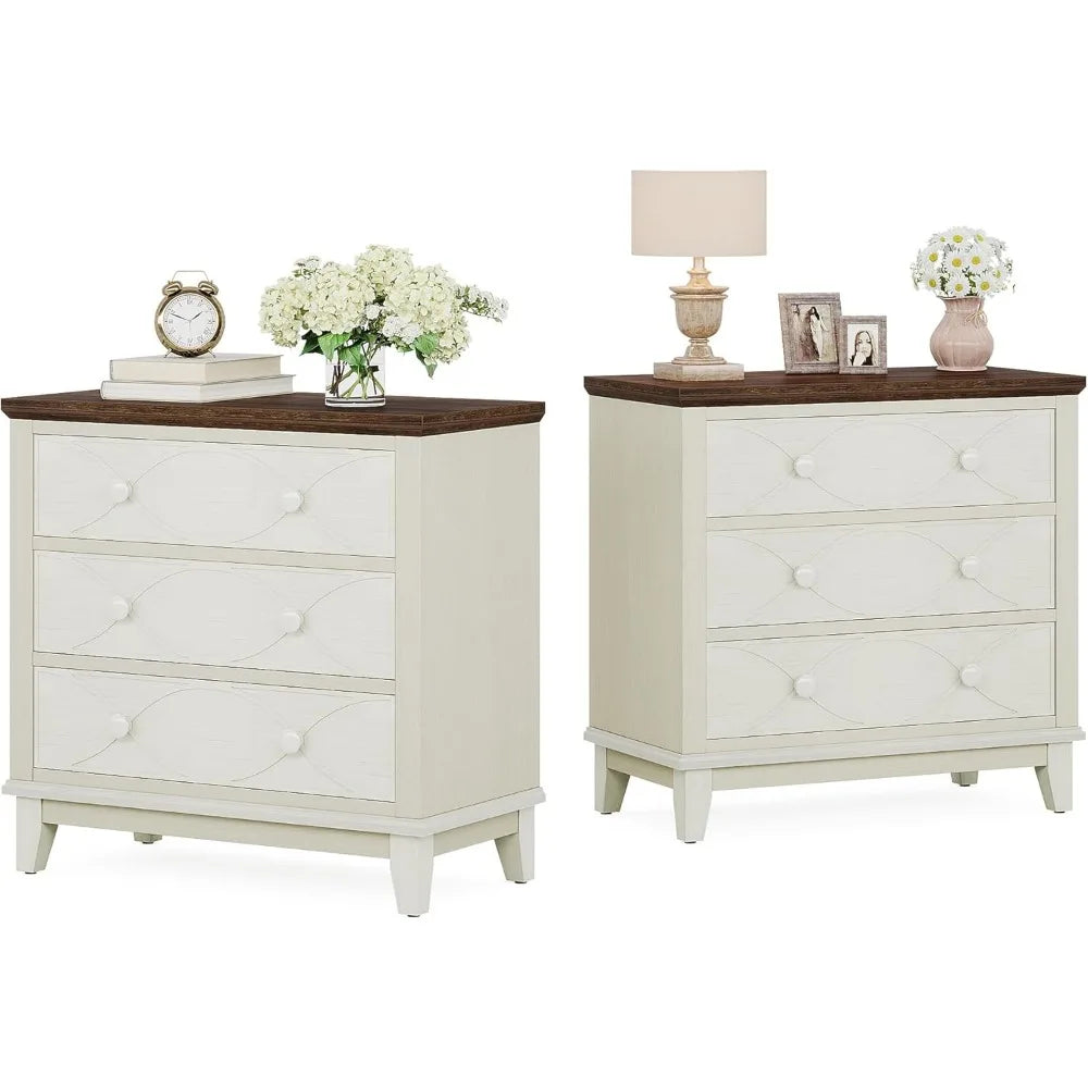 ADELYN Farmhouse Wood Nightstand Set - 3 Drawer Bedside Table
