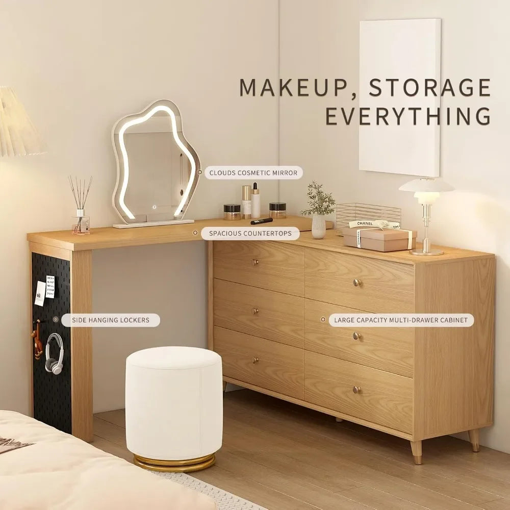 RYLEIGH Modern Vanity Desk with Adjustable Mirror & Lights - 80''