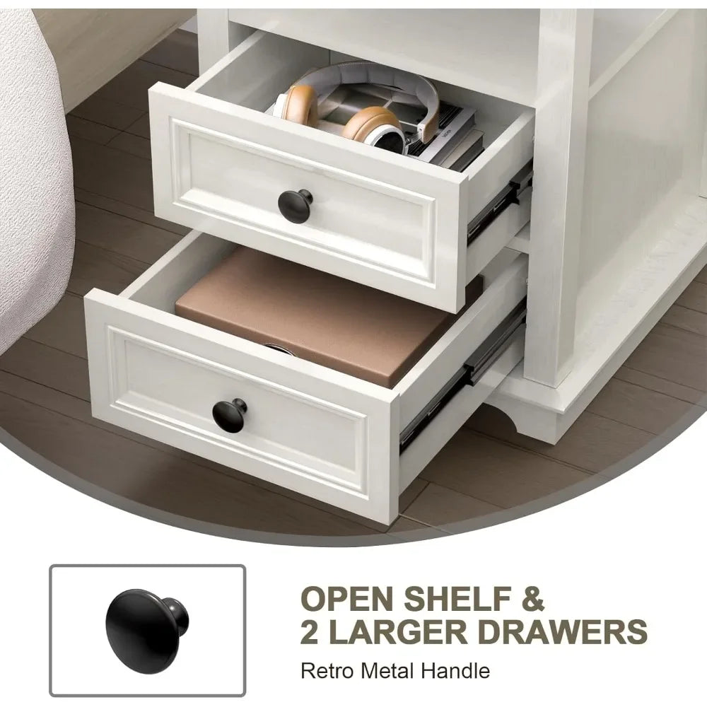 ALAYNA Rustic End Table with Charging Station & Storage Drawers