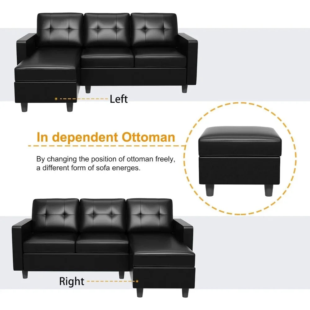 ISLA Minimalist Modern Faux Leather L-Shaped Sectional Sofa – Convertible Couch - 78.5"W