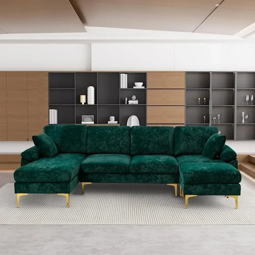 RYKER Modern Velvet U-Shaped Sectional Sofa with Chaise & Ottoman – Sectional Couch – 114.17" W