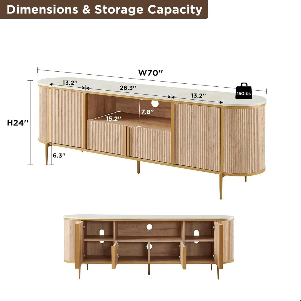 JEREMIAH TV Console with Faux Marble Top, Curved Profile Design - 70" W