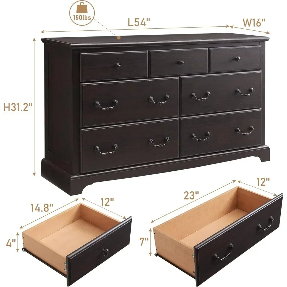SAWYER Vintage Farmhouse Wooden Dresser - 54'' Wide Rustic Chest of Drawers