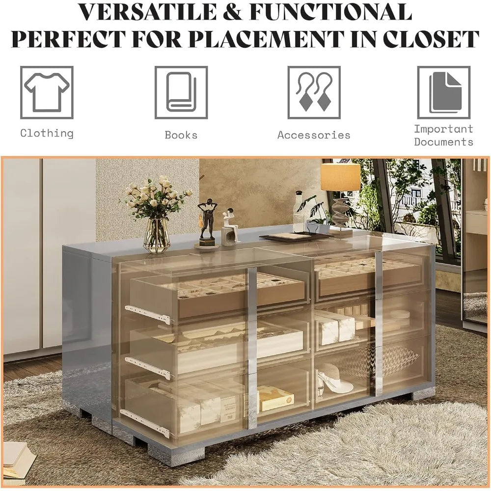 AUBREE Modern High Gloss 6-Drawer Dresser with Silver Handles - 54" W