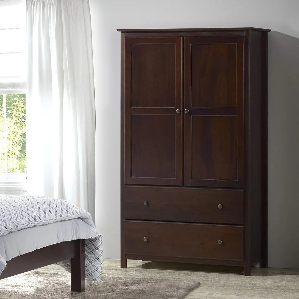 HELEN Wood Wardrobe Armoire – 2-Door Cherry Finish Clothing Cabinet