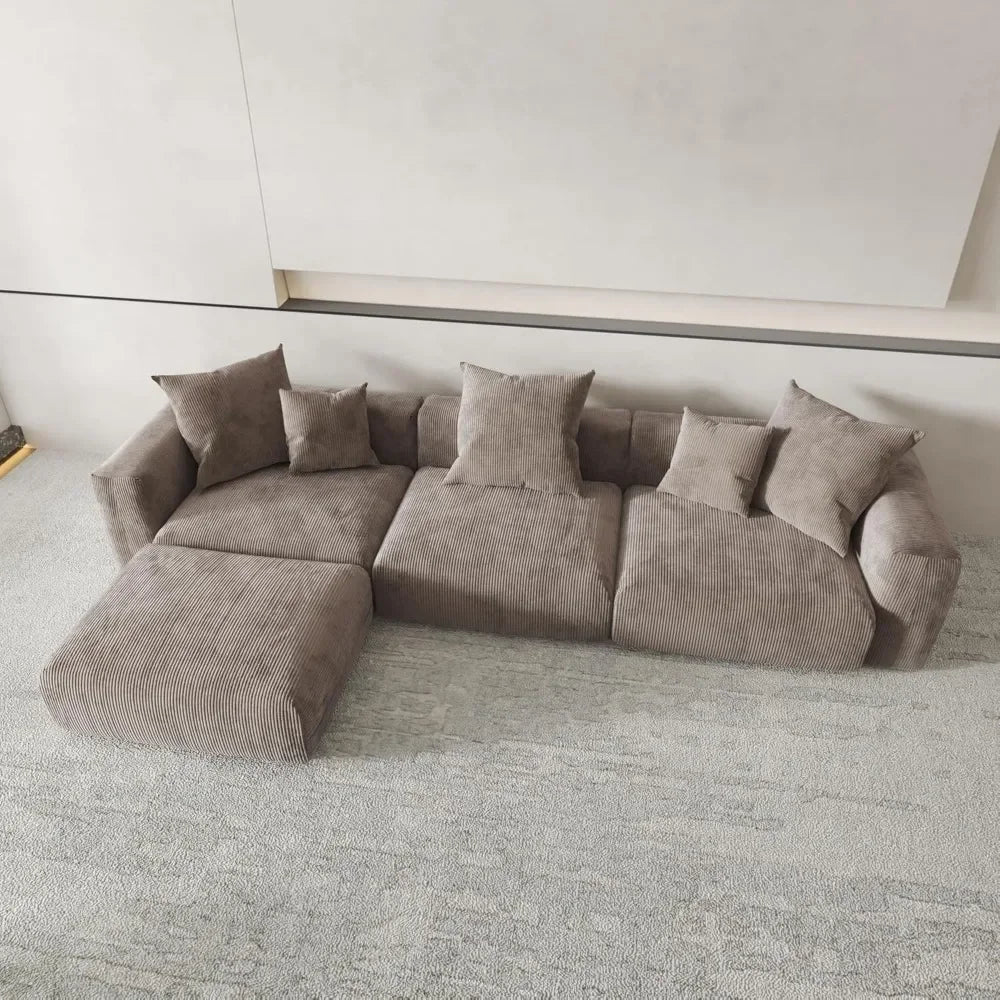 JESUS Modern Corduroy L-Shaped Modular Sectional Sofa – Oversized Couch with Ottoman, 141.73"W