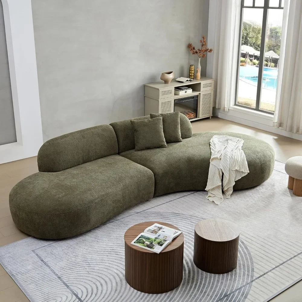 JOCELYN Curved Modular Sectional Sofa - Modern Boucle Fabric, 6-Seater - 135.4"W
