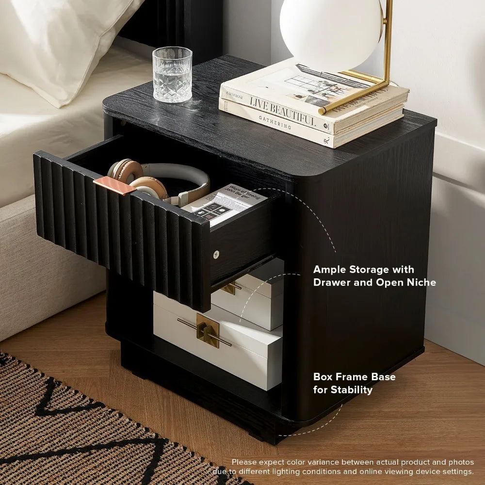 MADILYN Modern Farmhouse Nightstand - 21.6" Wide Bedside Table with Drawer & Storage