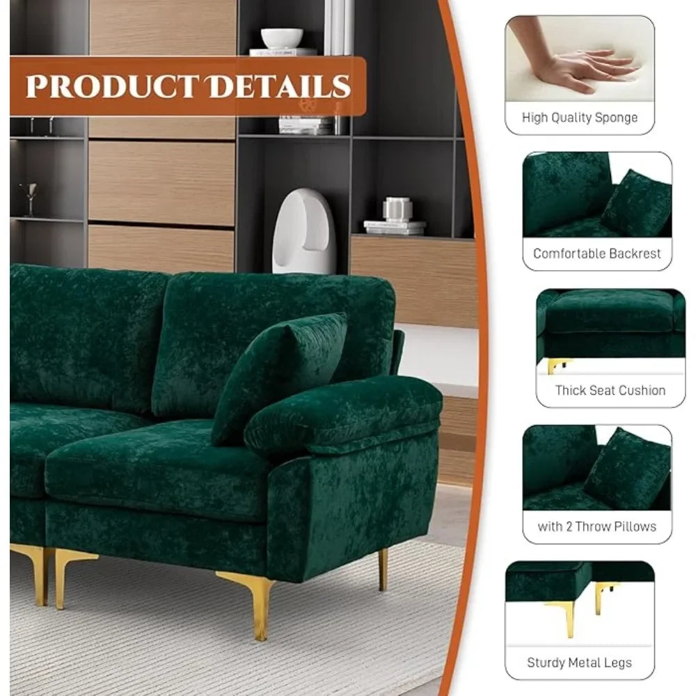 RYKER Modern Velvet U-Shaped Sectional Sofa with Chaise & Ottoman – Sectional Couch – 114.17" W