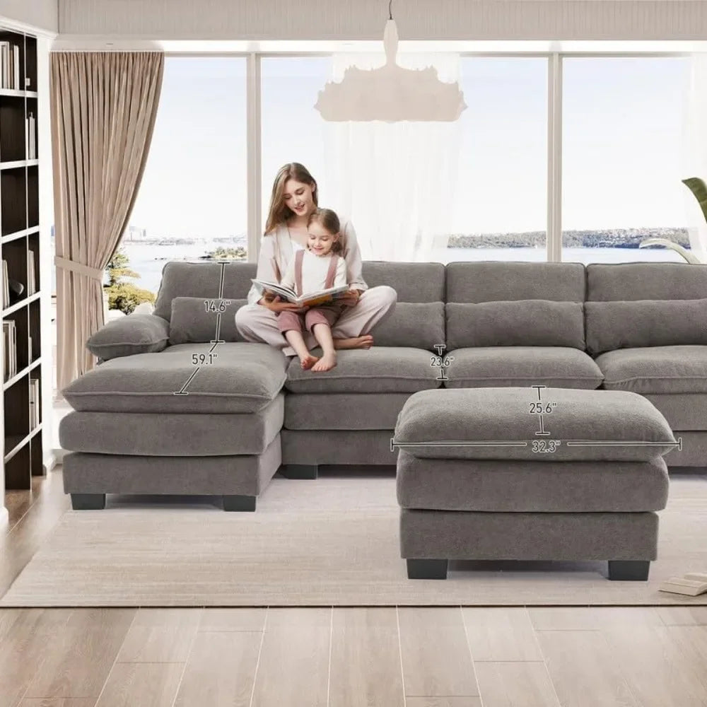 BENNETT Modern Minimalist Deep-Seat Sectional Cloud Sofa – Modular U-Shaped Couch – 114.3" W
