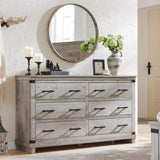 LEILA Farmhouse Rustic 6-Drawer Dresser - 54" Wide Chest of Drawers for Bedroom Storage