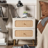 ALESSANDRA Modern Farmhouse Wicker Rattan Nightstand - 18.9'' Wooden Bedside Table