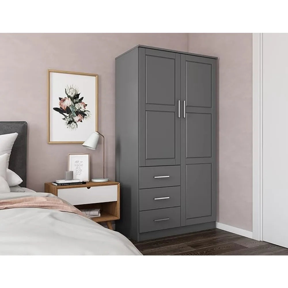 ALEXANDRIA Metro Raised Panel Solid Wood Wardrobe Armoire Closet - 37.75"W Modern Style