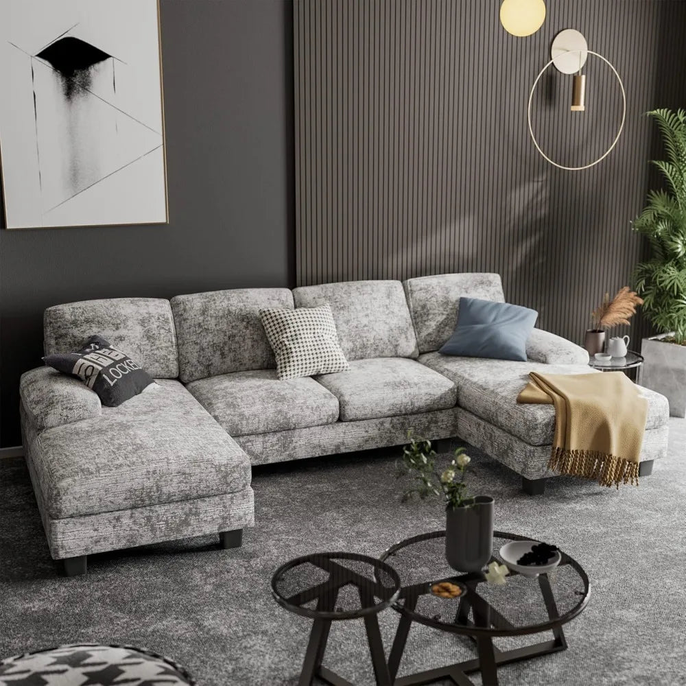 HAYDEN Modern U-Shaped Convertible Fabric Sectional Sofa – Sleeper Couch with Double Chaise | 110.2"W