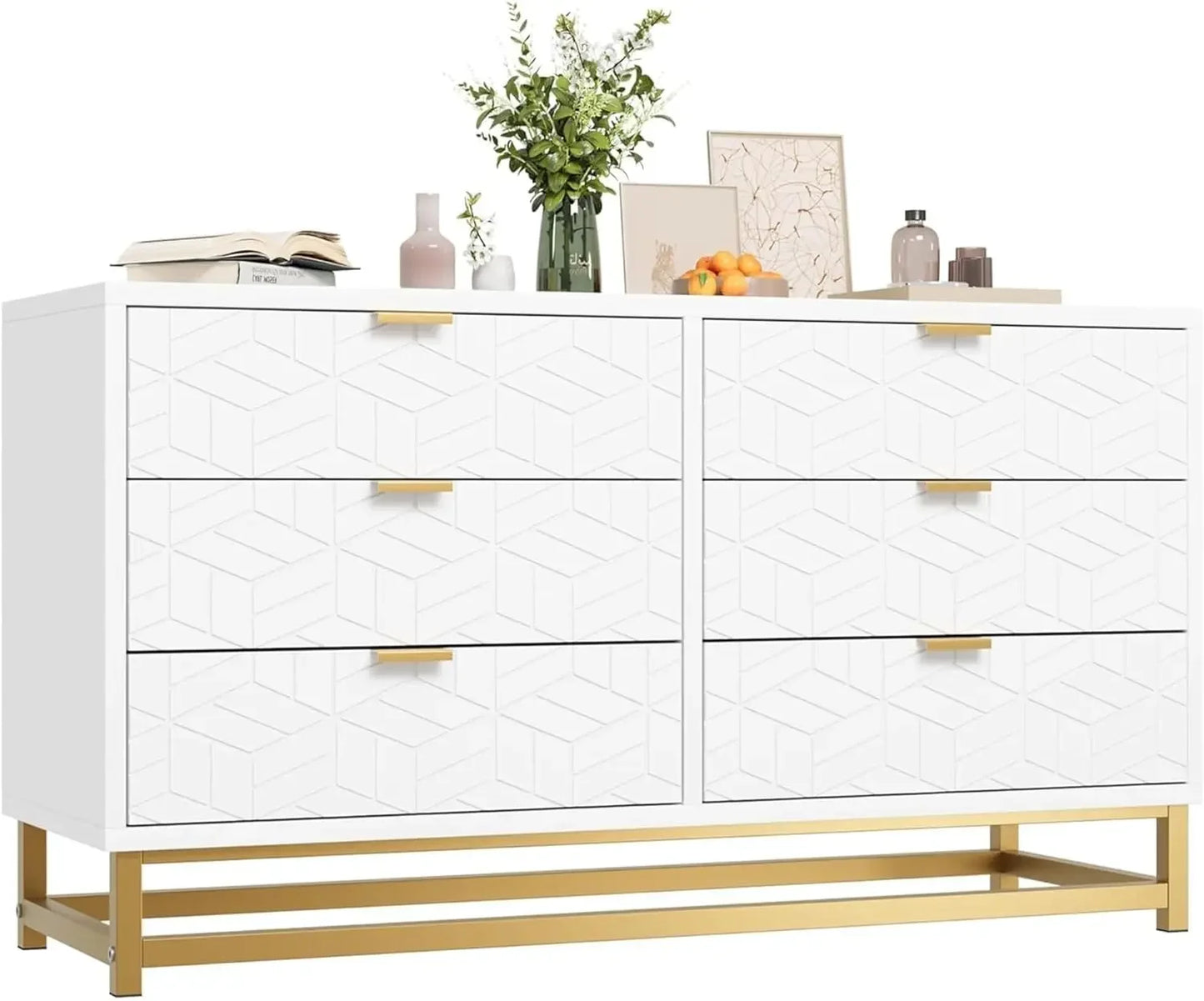 EVANGELINE Modern Geometric 7-Drawer Dresser - 53.5" Wide Storage Chest with Gold Metal Legs