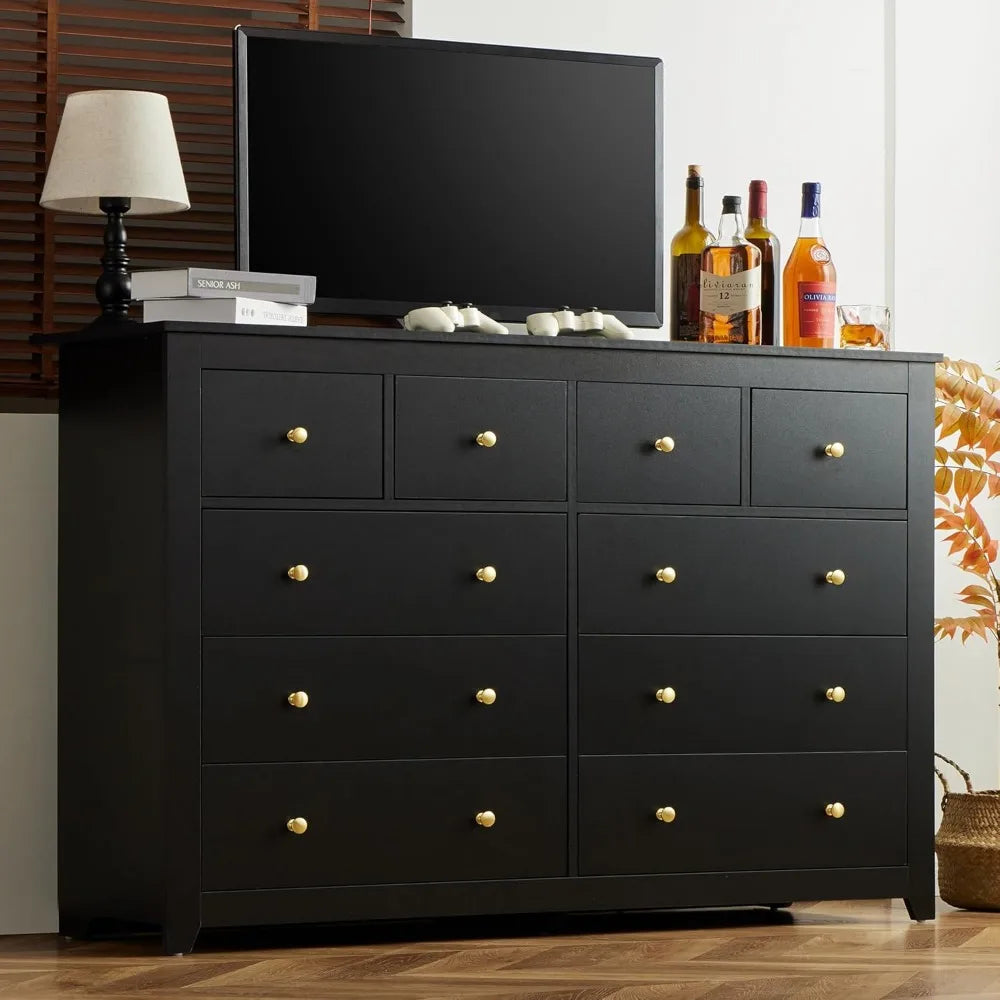 MORGAN Modern Minimalist 10-Drawer Wood Dresser – Large Storage Chest - 52.2'' Wide