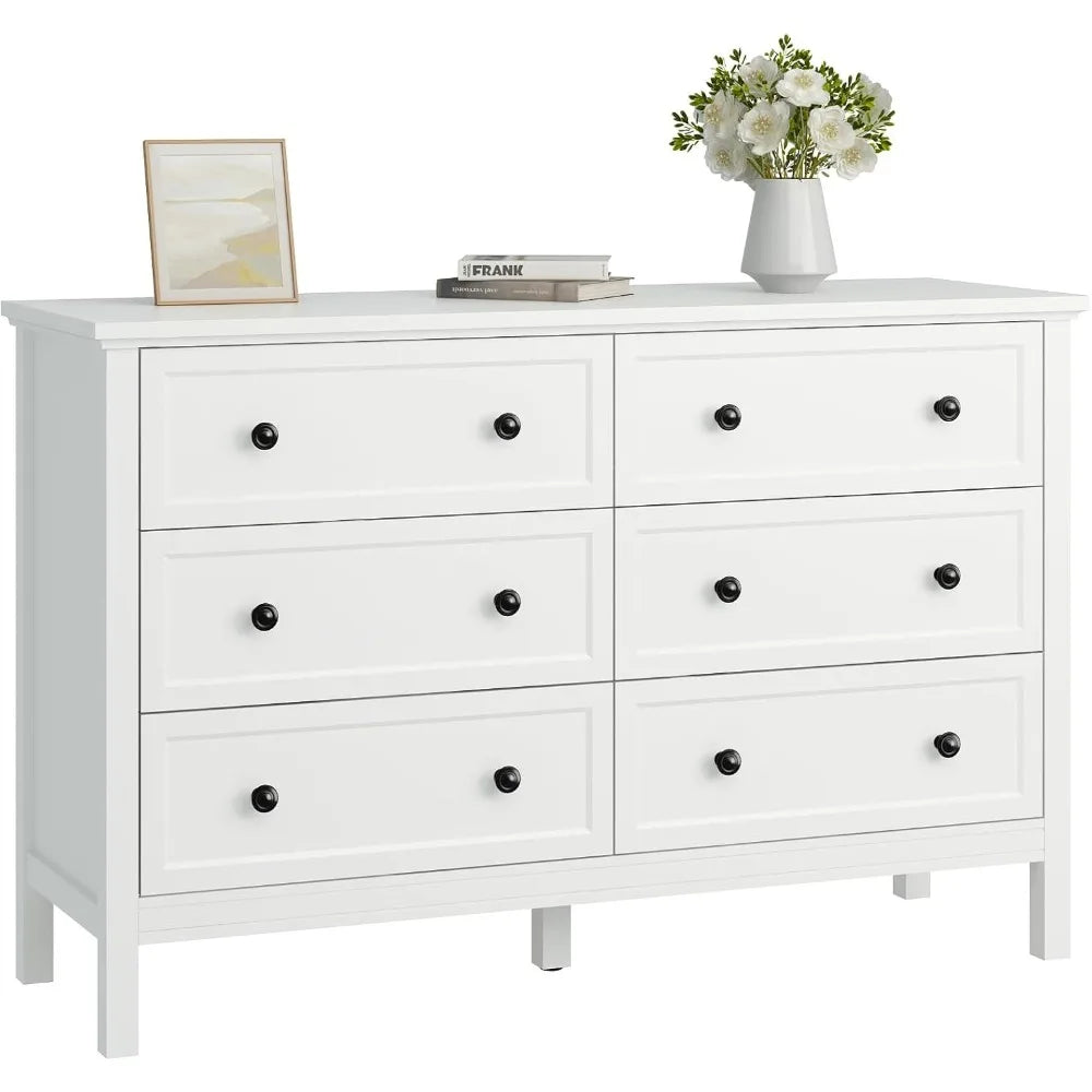 DAPHNE Modern 6 Drawer Dresser – Wide Chest of Drawers with Metal Knob Handles