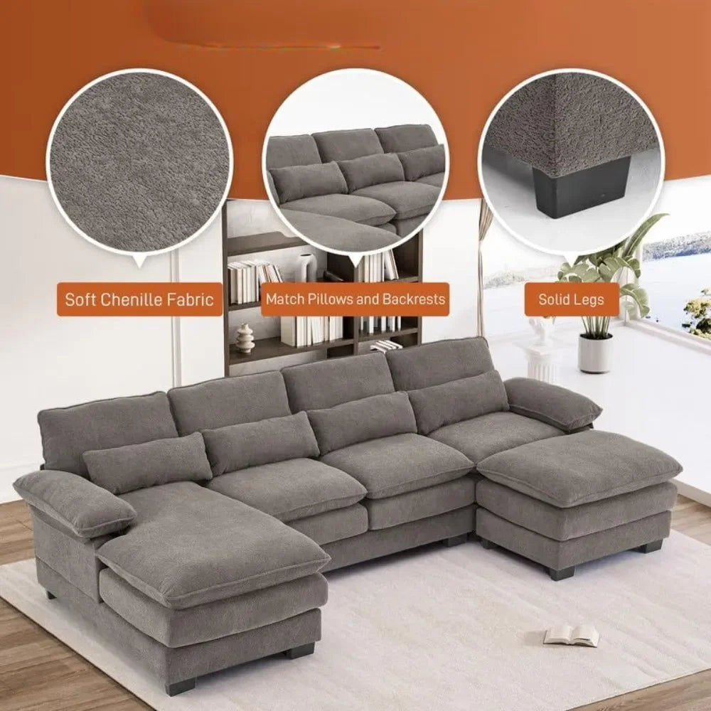 BENNETT Modern Minimalist Deep-Seat Sectional Cloud Sofa – Modular U-Shaped Couch – 114.3" W