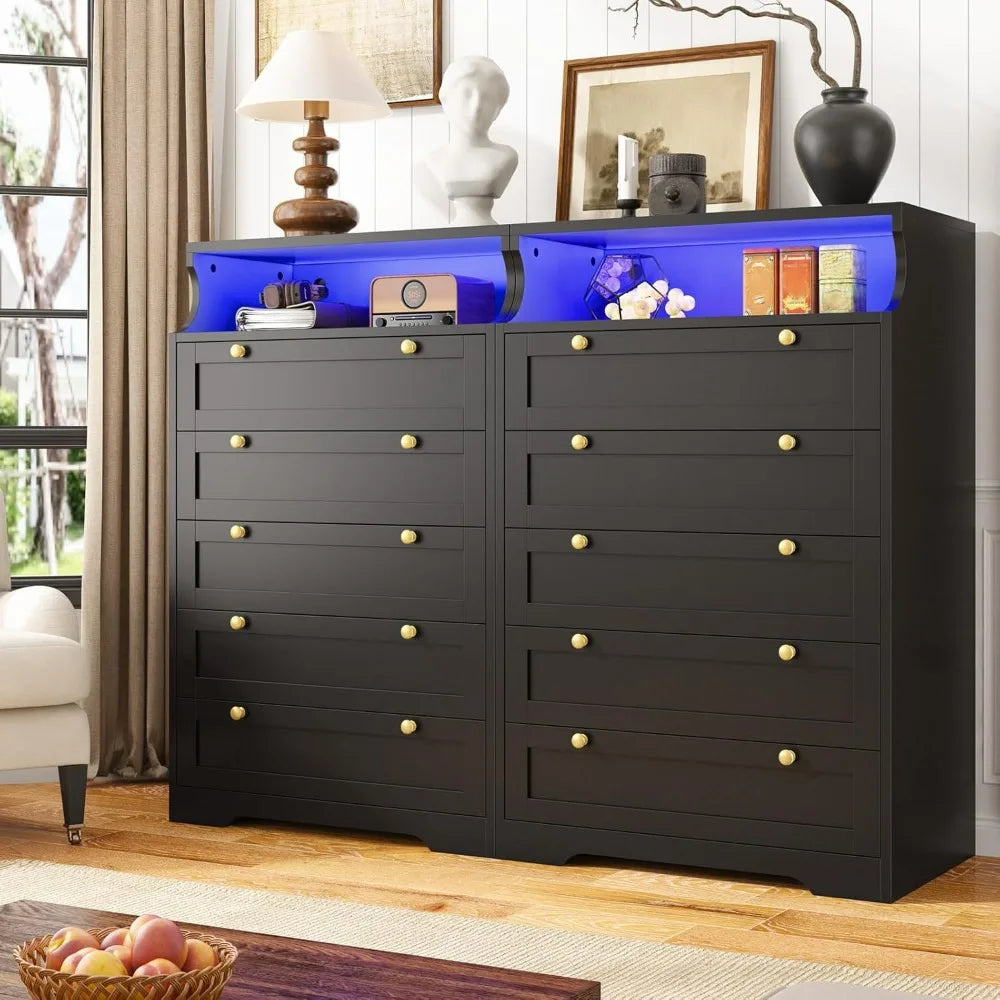 SAMARA Modern LED Tall Dresser - 5 Drawer Storage Chest for Bedroom - 31.5"W