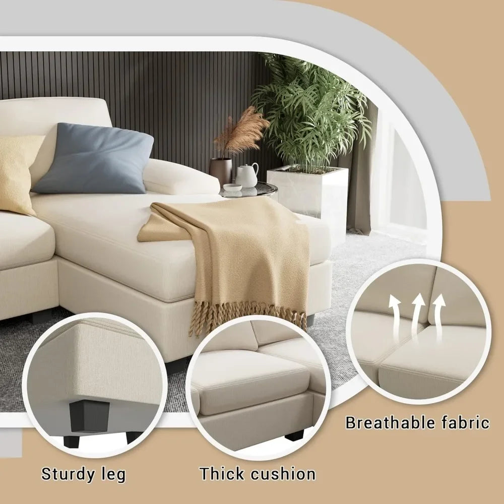 TRISTAN Minimalist Modern U-Shaped Modular Sectional Sofa Sleeper Fabric Couch - 110.2"W