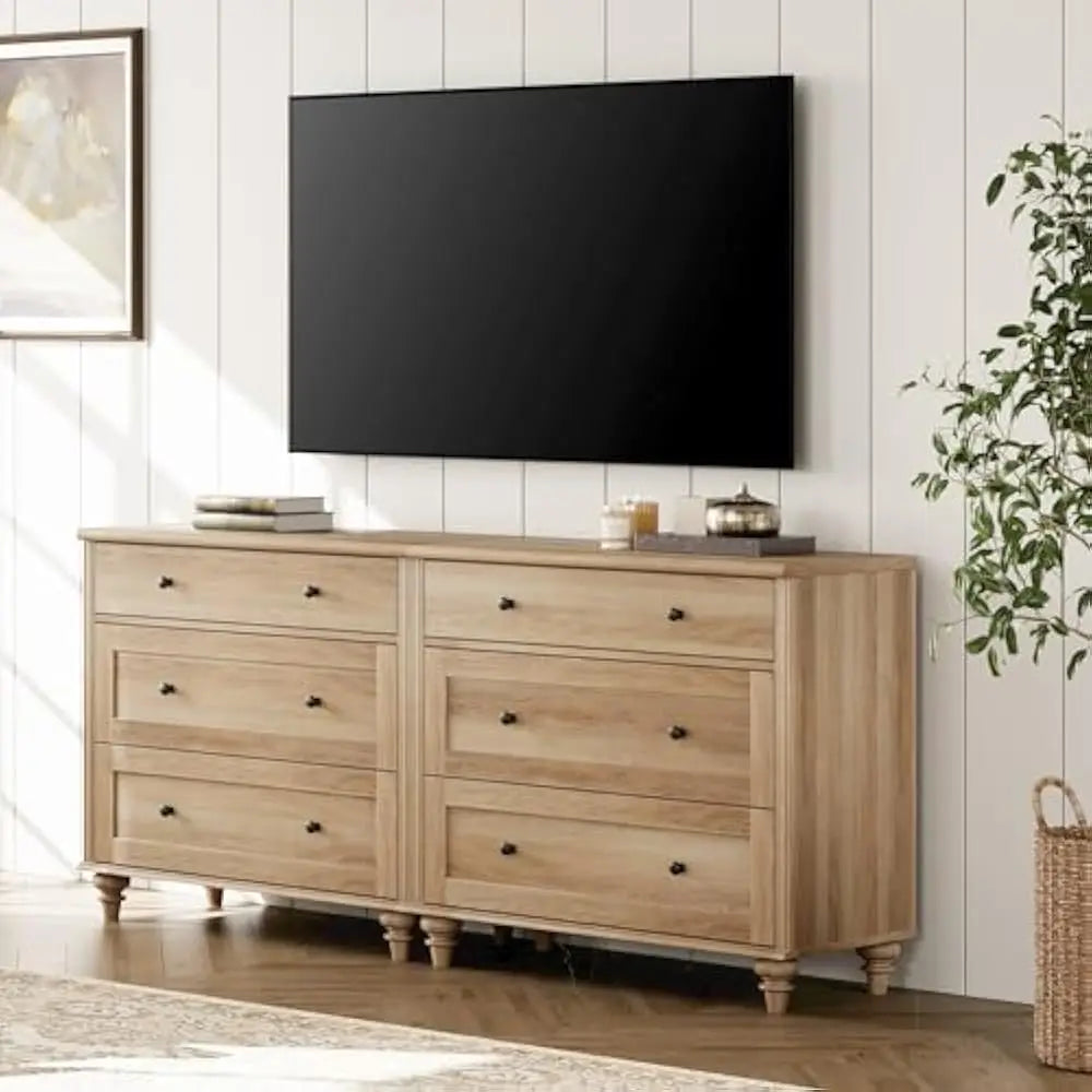 ELAINA Modern Wooden Dresser – 67.8" Wide 6-Drawer Chest for Bedroom & Closet Storage