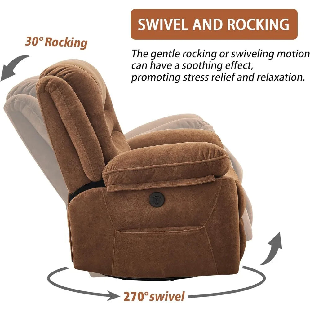 XAVIER Large Power Swivel Rocker Recliner with Massage & Heat, USB Port- 36.2" W