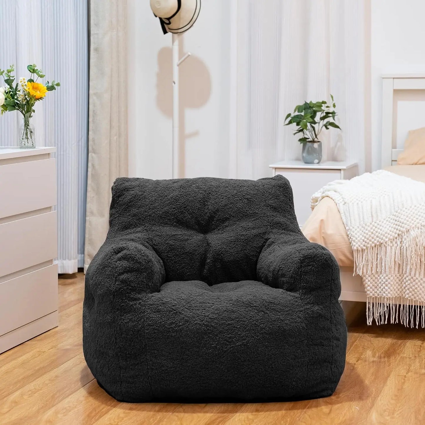 REMINGTON Selorra Tufted Sherpa Bean Bag Chair - Cozy Lounge Style - 34.25"W