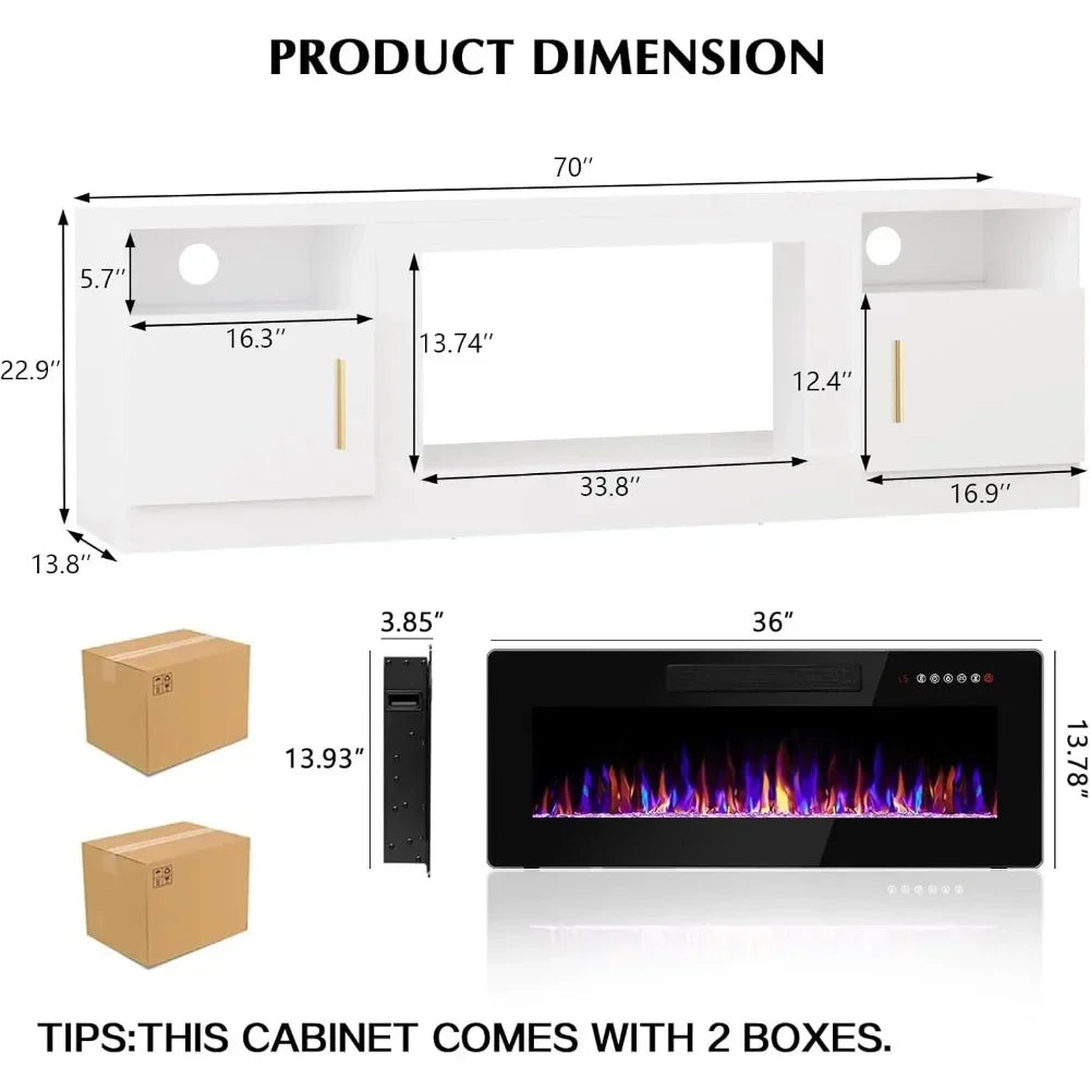 MAYA Fireplace TV Stand with 36" Electric Fireplace – 70" W